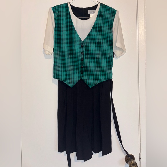 Miss Dorby Pants - Vintage Green Plaid Vest Romper